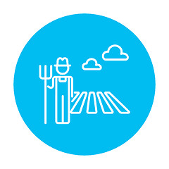 Image showing Farmer with pitchfork line icon.