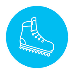 Image showing Hiking boot with crampons line icon.