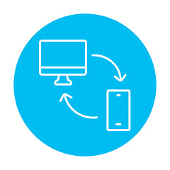 Image showing Synchronization computer with mobile device line icon.