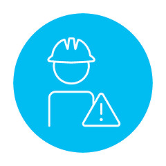 Image showing Worker with caution sign line icon.