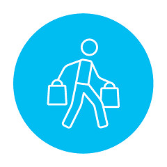 Image showing Man carrying shopping bags line icon.