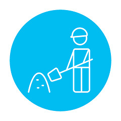 Image showing Man with shovel and hill of sand line icon.