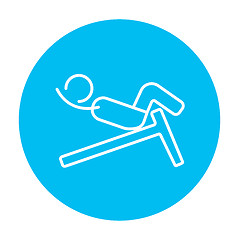 Image showing Man doing crunches on incline bench line icon.