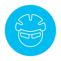 Image showing Man in bicycle helmet and glasses line icon.