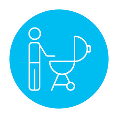 Image showing Man at barbecue grill line icon.