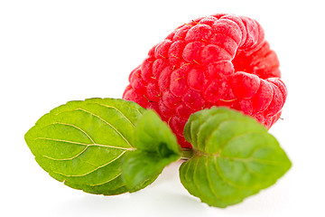 Image showing Raspberries with leaves