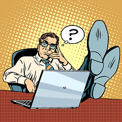 Image showing Questions and thoughts the businessman at laptop