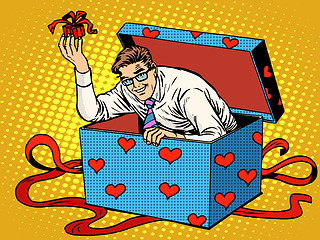 Image showing Man Valentine day surprise box love gift