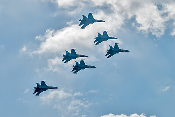 Image showing Team work of russian fighters SU-27 knights