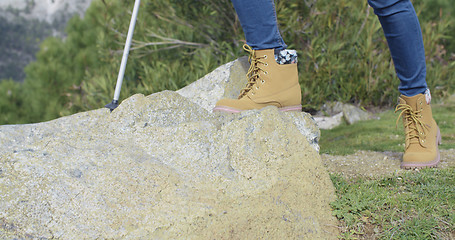 Image showing Active person hiking in rock terrain