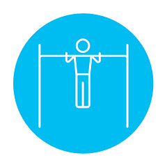Image showing Gymnast exercising on bar line icon.