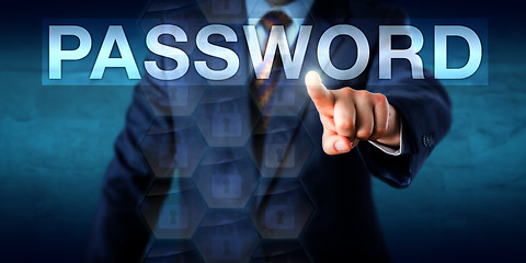 Image showing Executive Pressing A PASSWORD Text Box Onscreen