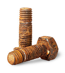 Image showing Two old rusty bolts of each other