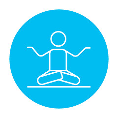 Image showing Man meditating in lotus pose line icon.