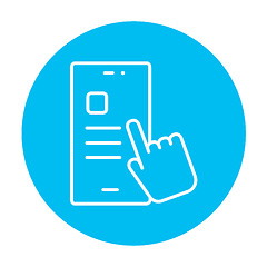 Image showing Finger touching smartphone line icon.