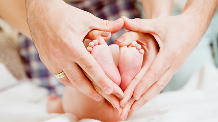 Image showing Childrens feet in hands of mother and father.