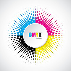 Image showing Abstract cmyk halftone background with 3d button