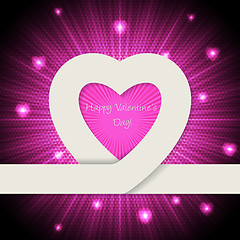 Image showing Pink valentine day greeting card with heart ribbon