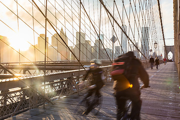 Image showing Brooklyn bridge at sunset, New York City.