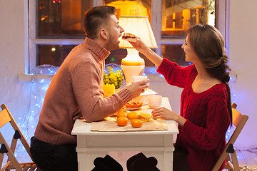 Image showing Portrait of romantic couple at Valentine\'s Day dinner