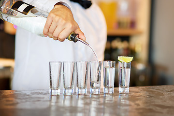 Image showing Barman at work, preparing cocktails.