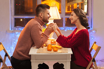 Image showing Portrait of romantic couple at Valentine\'s Day dinner