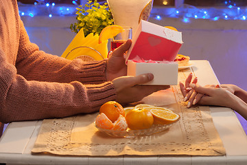 Image showing Portrait of romantic couple at Valentine\'s Day dinner