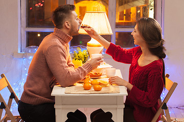 Image showing Portrait of romantic couple at Valentine\'s Day dinner