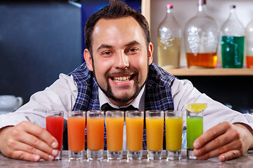 Image showing Barman at work, preparing cocktails.