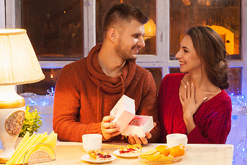 Image showing Portrait of romantic couple at Valentine\'s Day dinner