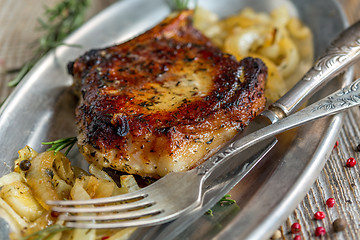 Image showing Pork chop with bone close-up.