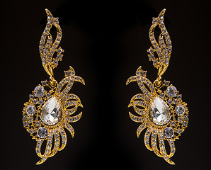 Image showing gold earrings with white little stones 