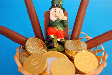 Image showing leprechaun,euro chocolate treasure