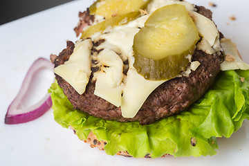 Image showing spoiled tasteless burger with roasted not Cutlets,