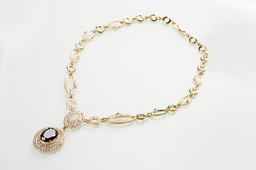 Image showing Necklace with black pearls on a white 