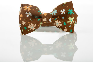 Image showing Brown bow tie on a white background. floret