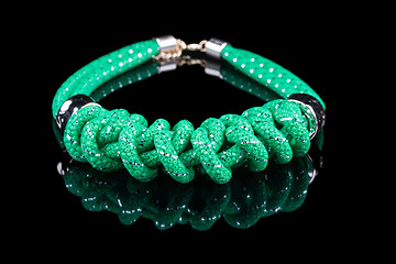 Image showing green Rope Necklace. on black background