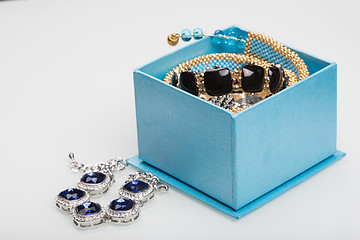 Image showing Bracelet with blue stones in a box 