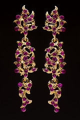 Image showing earring with colorful red gems 