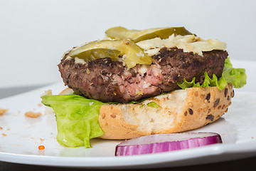 Image showing spoiled tasteless burger with roasted not Cutlets,