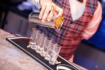 Image showing Barman at work, preparing cocktails.