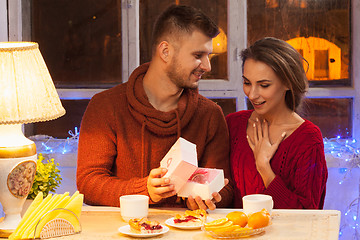 Image showing Portrait of romantic couple at Valentine\'s Day dinner