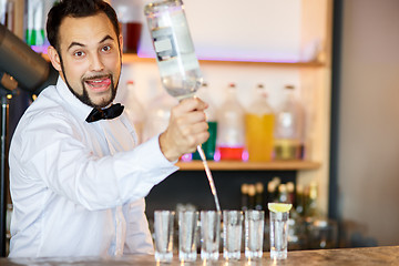 Image showing Barman at work, preparing cocktails.