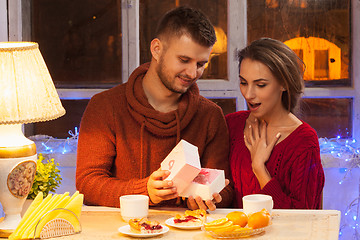 Image showing Portrait of romantic couple at Valentine\'s Day dinner
