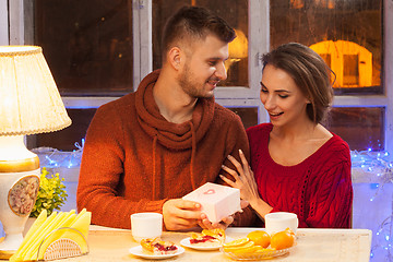 Image showing Portrait of romantic couple at Valentine\'s Day dinner