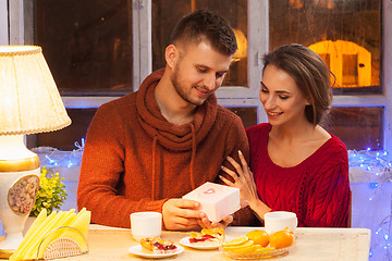 Image showing Portrait of romantic couple at Valentine\'s Day dinner