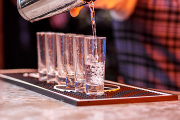 Image showing Barman at work, preparing cocktails.