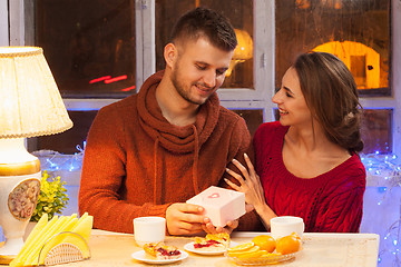 Image showing Portrait of romantic couple at Valentine\'s Day dinner