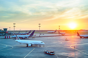 Image showing Modern airport at sunset