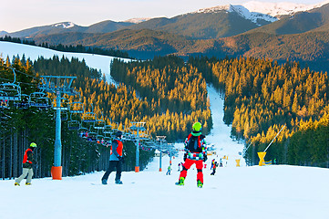 Image showing Snowboarding in the mountains